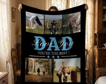 Manta personalizada con collage de fotos y texto, manta personalizada con foto de papá, manta "El mejor papá del mundo", regalo del Día del Padre para papá, regalos conmemorativos para papá