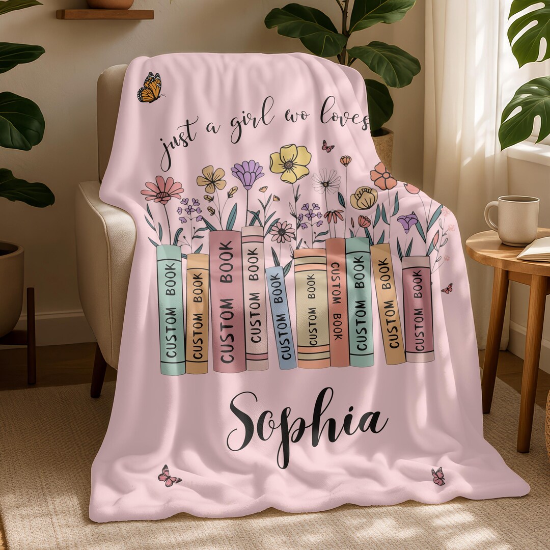 Personalized Floral Book Blanket,custom Books & Name Library Gift for ...