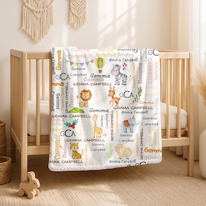Manta personalizada con nombre de animal, manta personalizada con nombre para bebé, manta para recién nacida, decoración acogedora para el hogar, manta con nombre de animal del bosque, decoración para la habitación del bebé