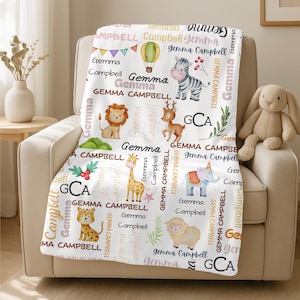 Personalized Animal Blanket with Name,Custom Baby Name Blanket,Newborn Girl Swaddle,Cozy Home Decor,Forest Animal Name Blanket,Nursery Decor