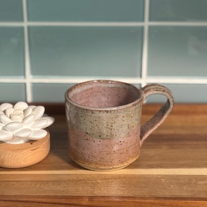 Handmade Ceramic Mug – Blush & Earth | 8 oz Pottery Coffee Cup | Pink and Natural Speckle Glaze | Cozy Wheel-Thrown Mug | Gift Ready
