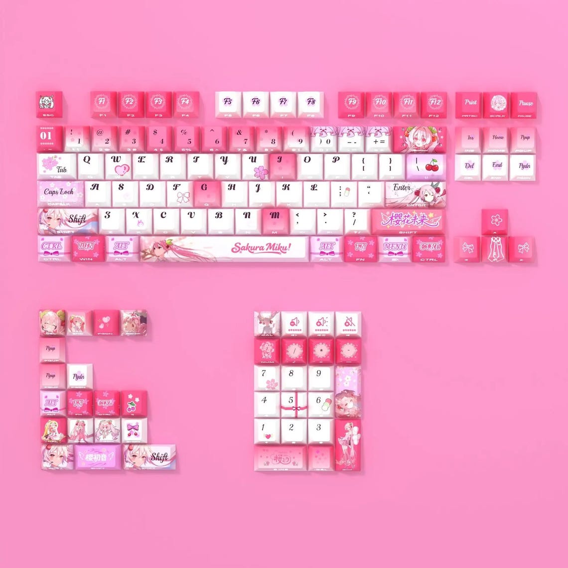 Lion Rabbit Keyboard Sakura Rabbit Hole Keycaps Pink Anime Theme | Full PBT Sublimation ...