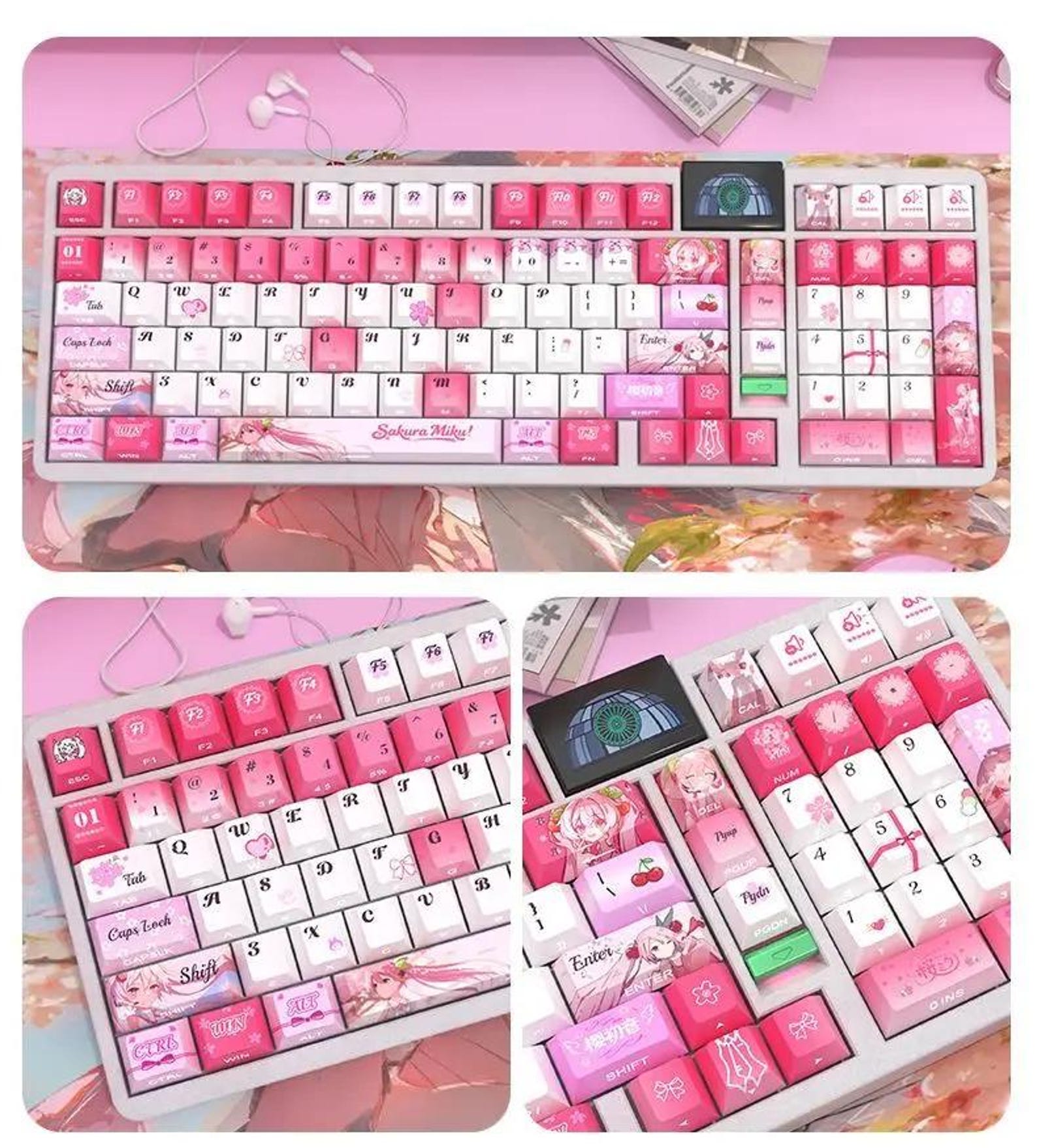 Lion Rabbit Keyboard Sakura Rabbit Hole Keycaps Pink Anime Theme | Full PBT Sublimation ...