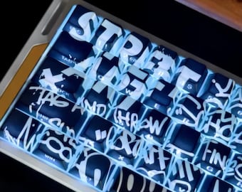 Street Art Graffiti Keycaps Set 74 Keys | PBT Dye-Sub Side Print Black White | Custom Cherry MX Mechanical Keyboard Caps Anime Style