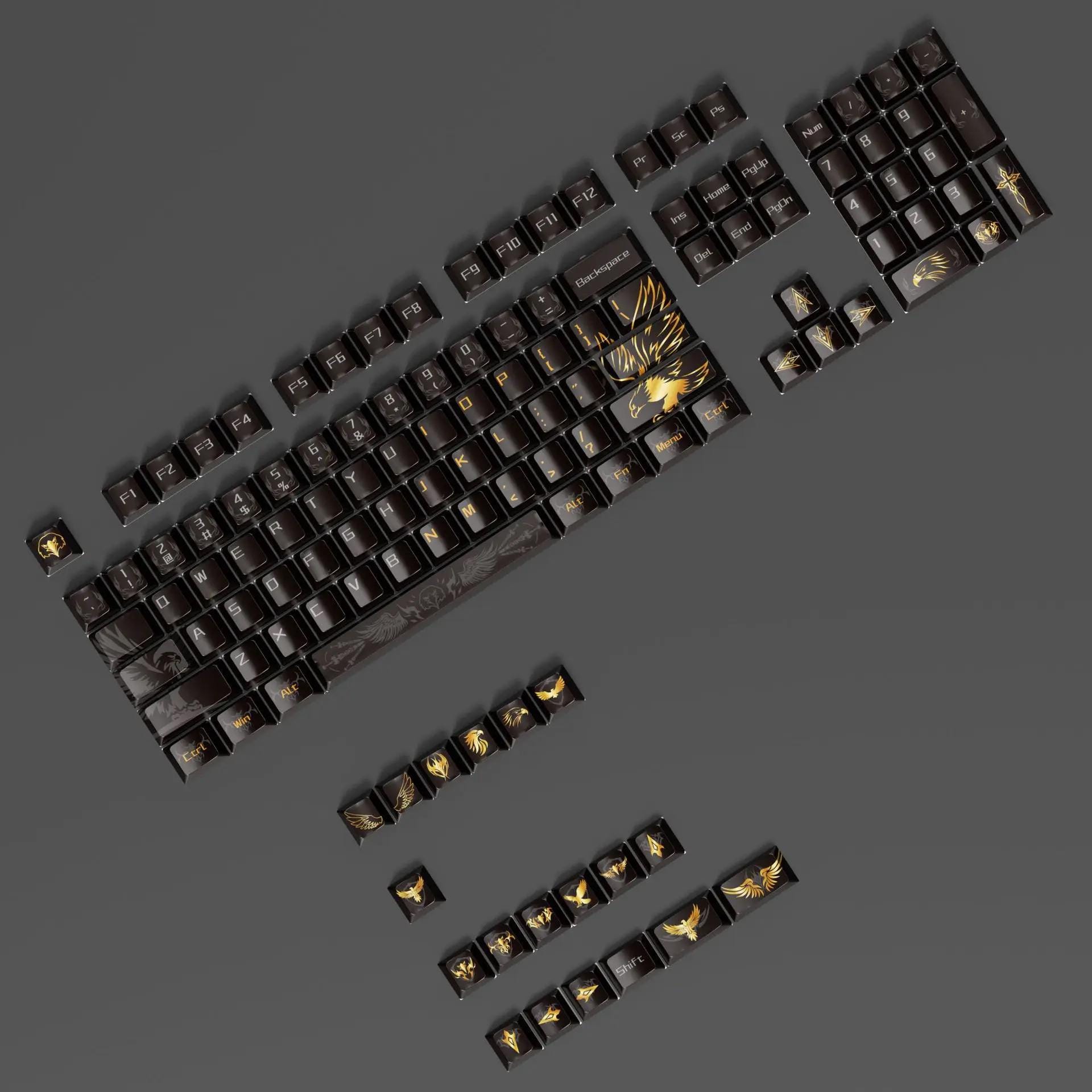 132 Keys Eagle Series Black PBT Keycaps – 5-sided Dye Sub Custom ...