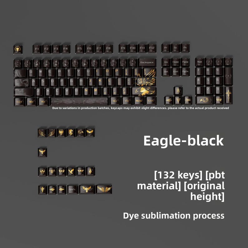 132 Keys Eagle Series Black PBT Keycaps – 5-sided Dye Sub Custom ...