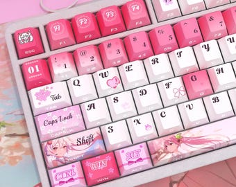 Sakura Kaninchenbau Tastenkappen Pink Anime Theme | Volle PBT Sublimation Cherry Profil Side-Lit Mechanische Tastaturen Lion Wooting Gaming Keyboard