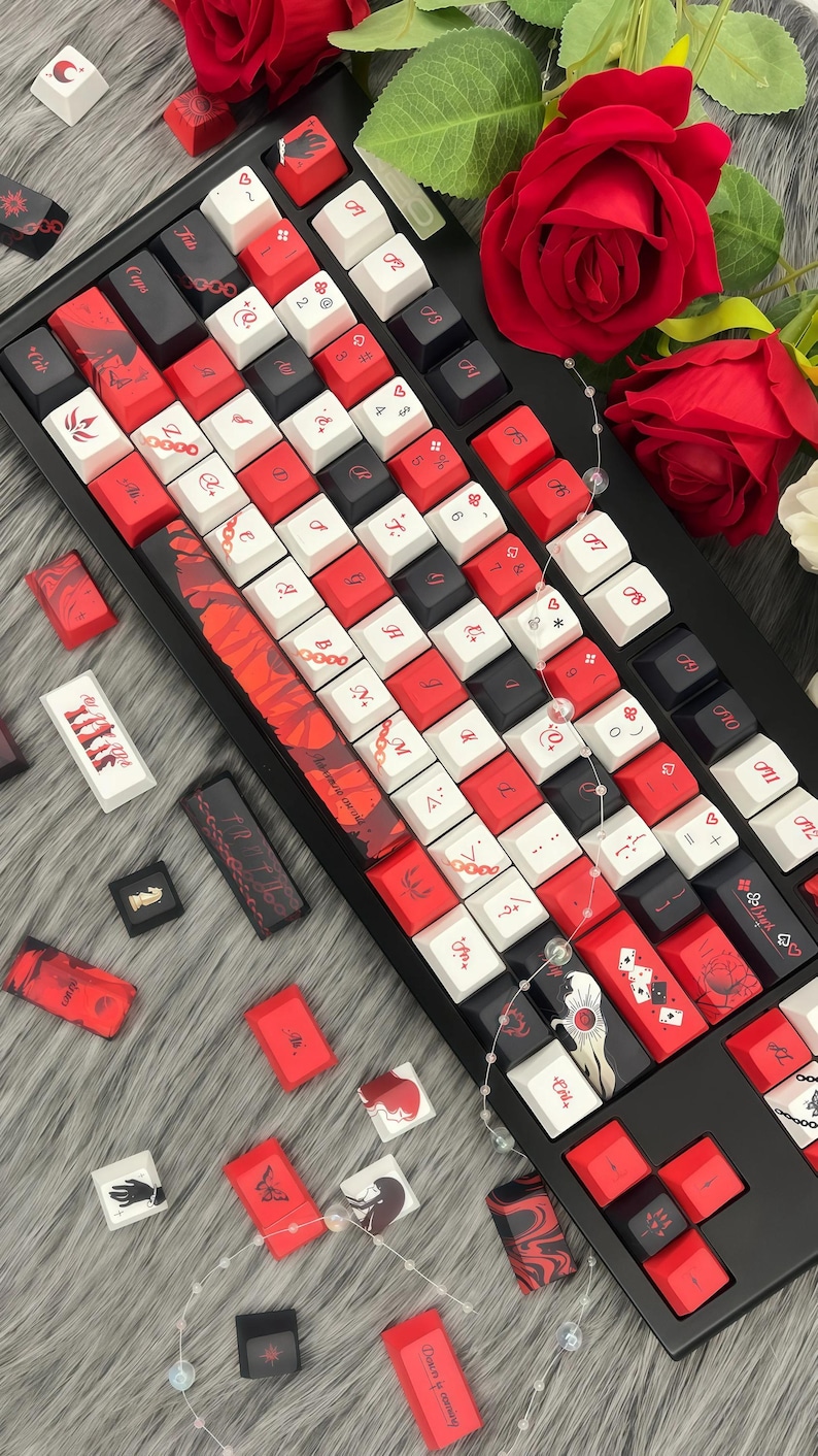 142 Keys Red Black Keycaps—cute Anime Cherry PBT RGB Transparent ...