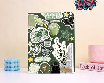 Custom Fresh Green Stickers Pattern Protective Cover for iPad- Handmade