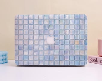 Funda protectora para MacBook con diseño de azulejos azules estilo desgastado, funda mate personalizada para portátil.