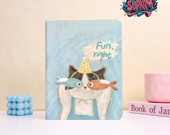 Custom Cured Soft Blue Cat Pattern Protective Cover for iPad- Handmade