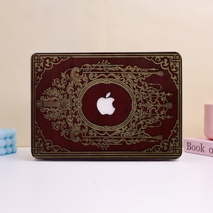 Creatieve vintage gouden sierlijke bordeauxrode rolontwerp MacBook-beschermhoes, op maat gemaakte matte laptophoes