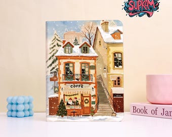 Custom Snowy Coffee Shop Street Pattern Protective Cover for iPad- Handmade