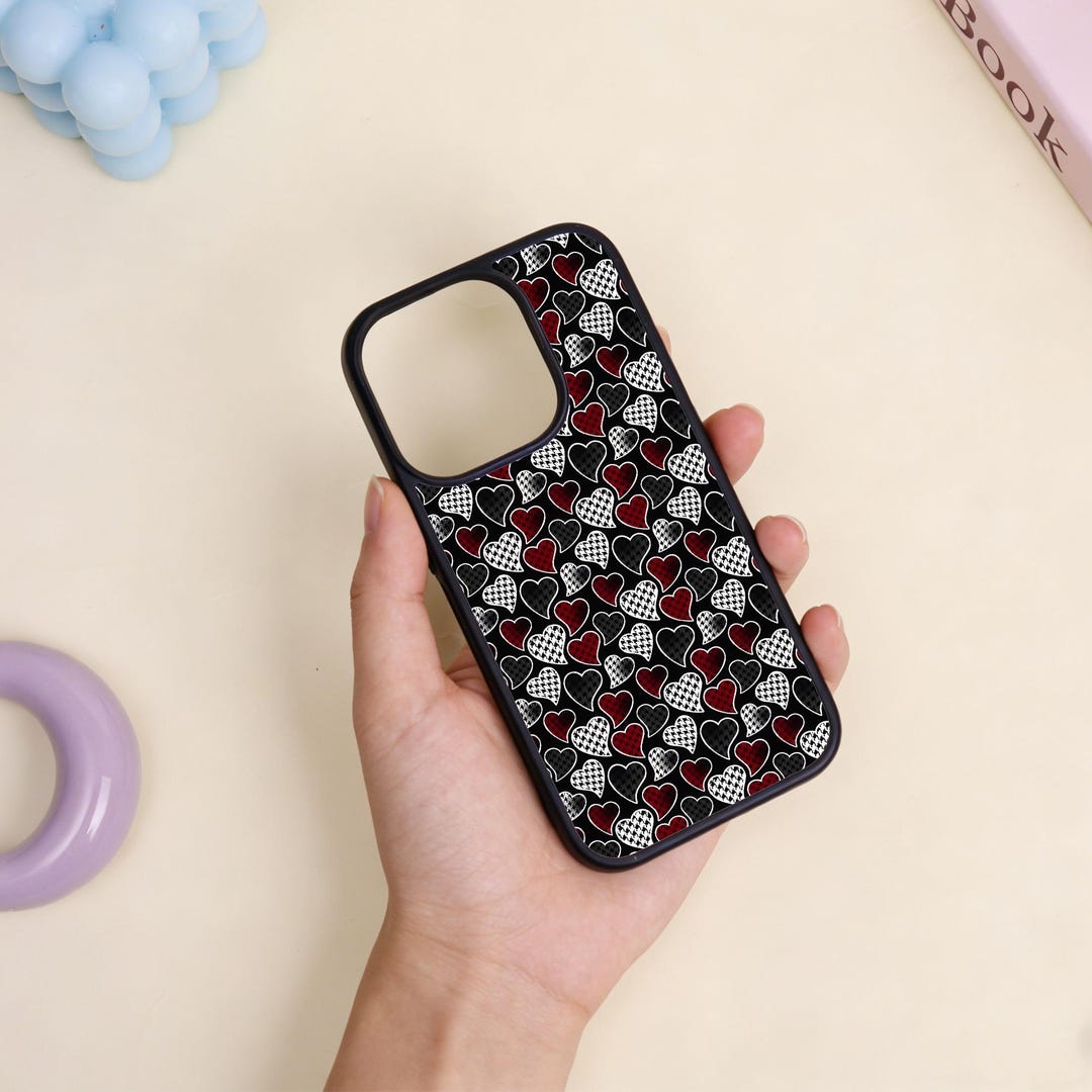 Patterned Design Phone Case Custom Hearts Pattern Design Thin Sparkle Silicone Phone Case - Etsy