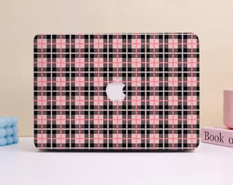 Creative Pink and Black Tartan Design MacBook Protective Case, Custom Matte Laptop Case
