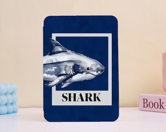Creative Shark Draw Frame Blue Bottom Kindle Paperwhite Case-Handmade