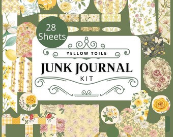 Yellow Floral Toile Junk Journal Kit | Spring Cottagecore Ephemera Printable