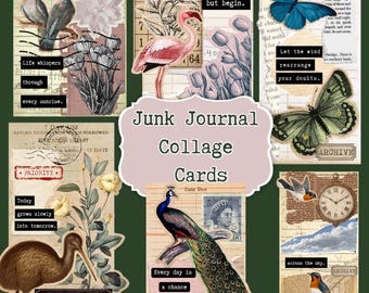 Vintage Collage Junk Journal Cards – Ephemera, Quotes, Scrapbooking (Digital Download)