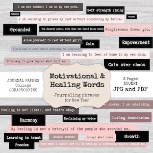 Mindfulness & Healing Words for New Year | Digital Fussy Cut Quotes for Journals and Mixed Media