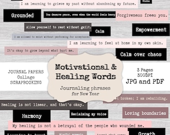 Mindfulness & Healing Words for New Year | Digital Fussy Cut Quotes for Journals and Mixed Media