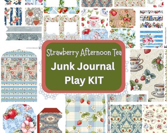 Strawberry Junk Journal Kit Printable – Cottagecore Ephemera Kit – Afternoon Tea Journal Pages, Tags, Pockets & Envelopes