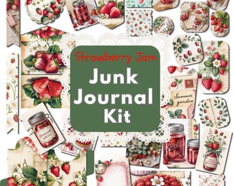 Strawberry Jam Vintage Junk Journal Kit 24 Sheets of Ephemera and Journaling Paper