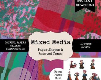 Mix Media Digital Paper Collection | Junk Journal | Scrapbook| Paper Shapes & Painted Tones