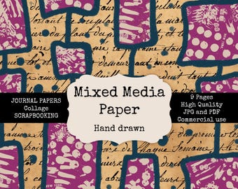 Hand Drawn Mixed Media Backgrounds | Junk Journal paper pack | Scrapbooking Paper | JPG and PDF