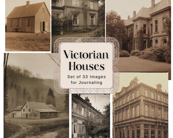 Vintage Victorian Houses – 33 Distressed Sepia Photos – Junk Journal Ephemera – Collage Kit – Antique Architecture Digital Download
