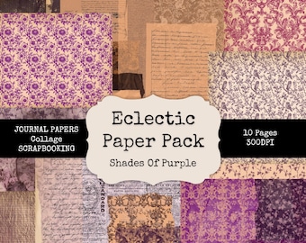 Purple Eclectic Junk Journal Paper: Shabby Chic Scrapbook Kit | Digital download