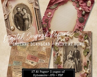 Valentine Junk Journal Kit | Vintage Ephemera, Collage Pages (Digital Download A5 JPG & PDF)