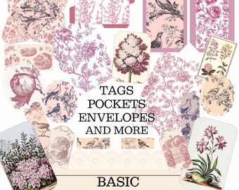 Junk Journal Ephemera Printable Pink Toile Victorian Inspired | Junk Journaling Supplies