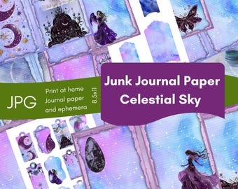 Celestial Journal  Bundle — 12 Printable Pages + Coordinating Ephemera, Pockets & Folder | Writing pages | Magical Women