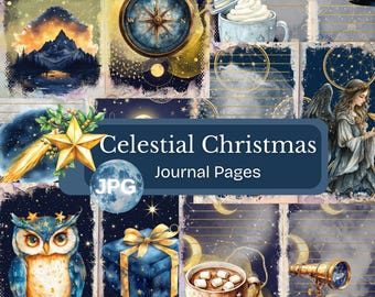 Celestial Christmas Digital Journal Pages | Blank Pages for Junk Journaling