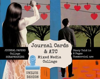 Journal Cards & ATC Set | Valentine’s Day Love Story Printable Collage | Junk Journal Ephemera, Scrapbook, Romantic Digital Download