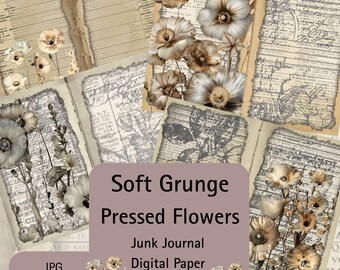Soft Goth Grunge Journal Pages | Digital Paper | Soft Pastel Dried Flowers JPG
