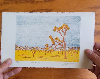 Joshua Tree - Linocut Print - Limited Edition - Landscape Art - California Nature Art - Sidecar Press