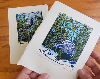 Seehunde Linoldruck: Kalifornischer Kelpwald - von Sidecar Press