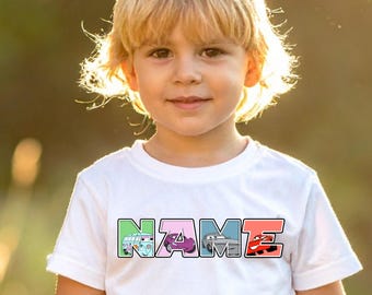 Custom Name DTF Transfer | Racing Cartoon Car Iron On Decal | Personalized Kids Birthday Shirt Transfer | Ready to Press DIY Apparel