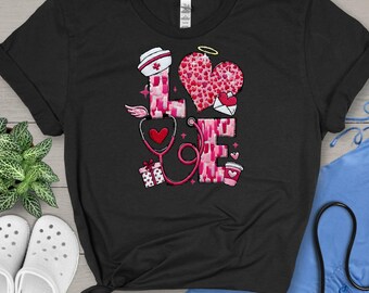 Transferencia DTF de amor de enfermera, bordado falso de San Valentín médico listo para planchar, estetoscopio con forma de corazón, regalo para enfermeras, enfermeras practicantes y enfermeras practicantes, calcomanía para camiseta de hospital