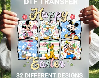 Easter DTF Transfer Bundle, Cute Bunny Easter Designs, Spring Kids Shirt Iron On, Easter PNG Style Heat Transfer