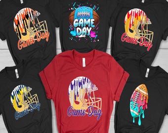 Game Day Football DTF Transfer, Drippy Helmet Team Colors Ready to Press, Melted Football Iron On Decal, Sports Mom Shirt