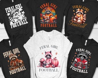 Feral Girl Football Raccoon DTF Transfer, Game Day Fall Sports designs, Cute Tailgate Graphic for T-Shirts