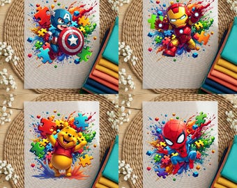 Autismus Bewusstsein DTF Transfer, bereit, Heat Transfer zu drücken, Disney Marvel Stitch Mickey Autismus Puzzleteil, unterstützt verschiedene physische Drucke