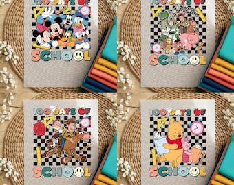 100 Days of School DTF Transfer Bundle,Teacher Student Design,Ready to Press Disney Mickey Stitch Mario 100th Day School Heat Transfer,