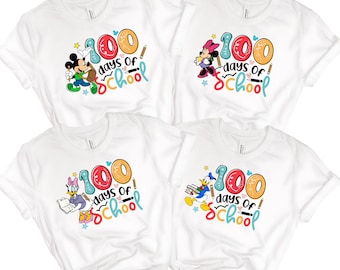 100 Days of School DTF Transfer, Ready to Press Disney Mickey Stitch Mario 100th Day School Heat Transfer, School Shirt Print, Physical