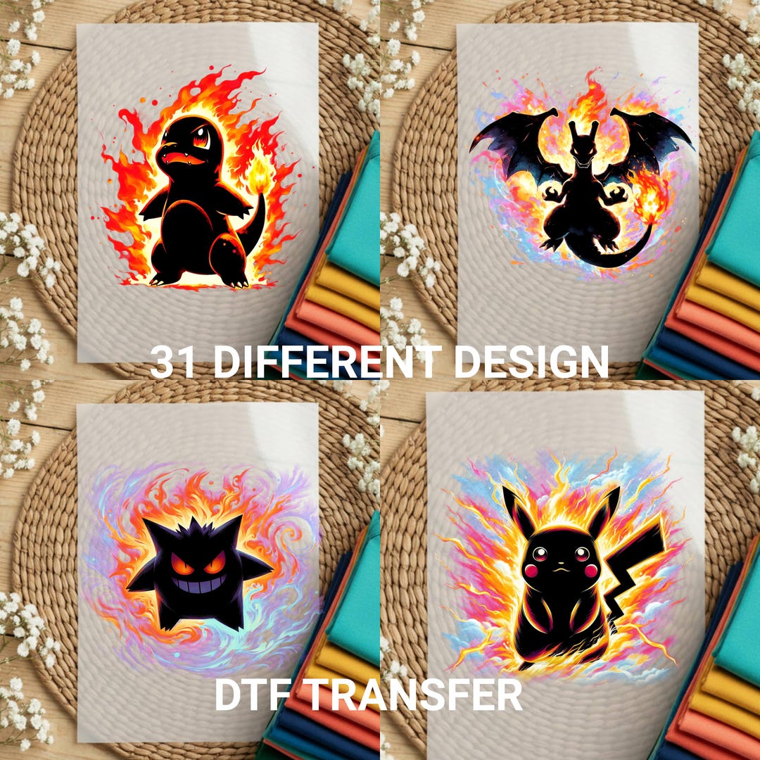 Charizard Transfer Pokémon DTF Transfer , Pikachu Charizard Gengar Squirtle Heat Press ...
