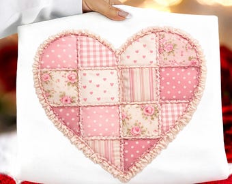 Pink Patchwork Heart – Valentine Fabric Style PNG