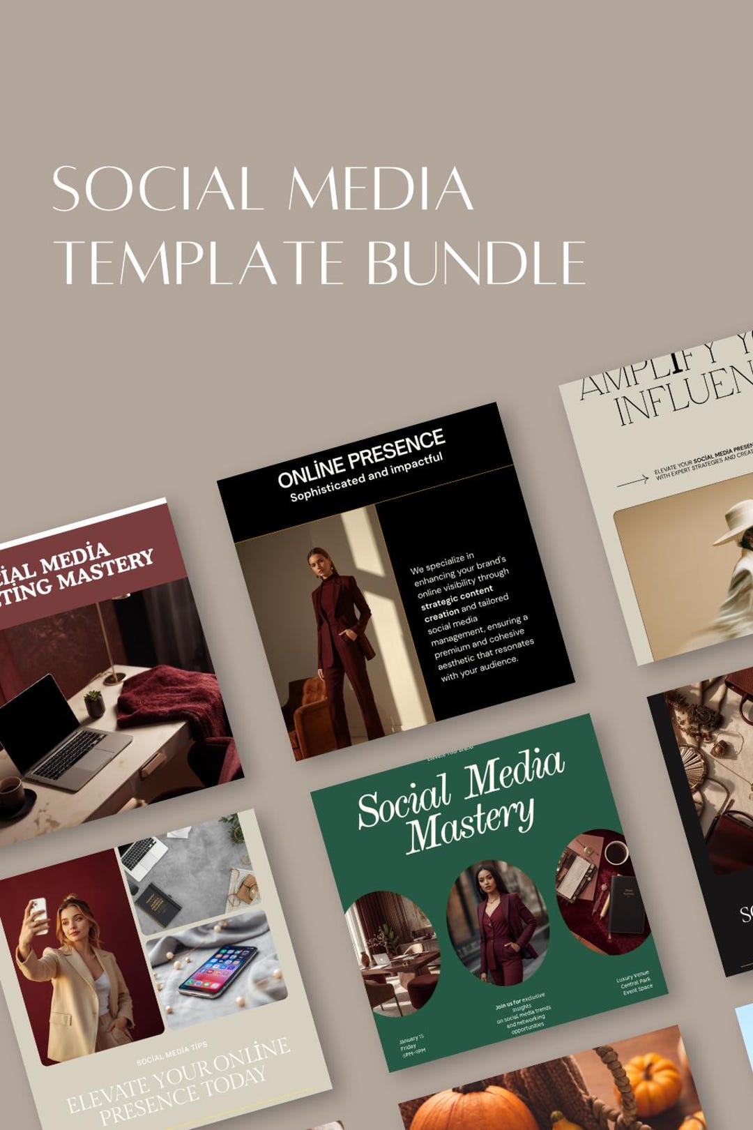 Editable Instagram Canva Templates | Burgundy Social Media Post Bundle ...