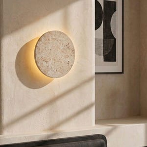 Travertine Wall Sconce – Minimalist Wabi Sabi Stone Light, Warm Ambient Glow, Luxury Modern Wall Lamp